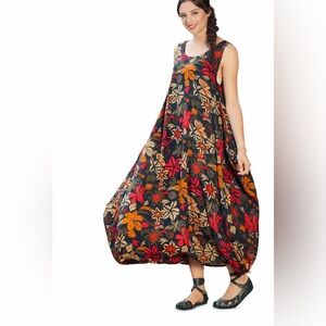 Organic Viscose Sleeveless Black Floral Boho Plus Size Tummy Hiding Maxi Dress